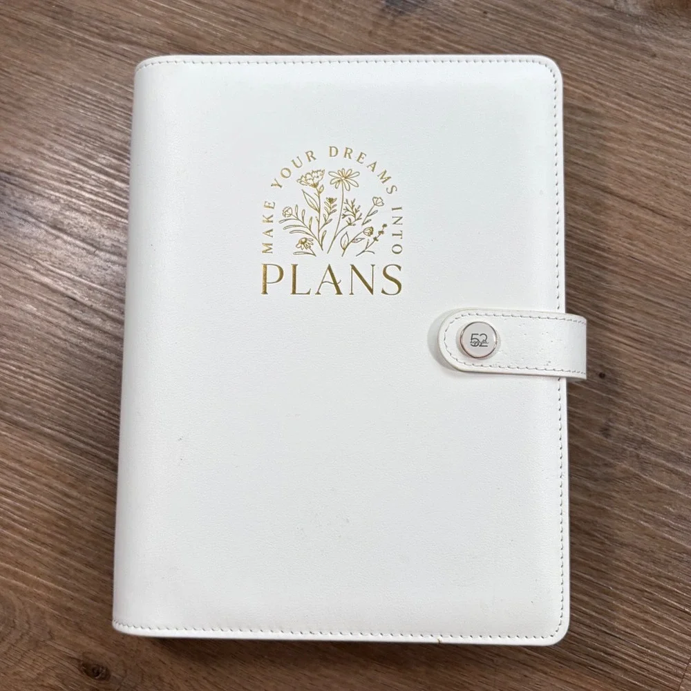 52 North White Vegan Leather 6-Ring Budget Planner Make Your Dreams Into Plans
